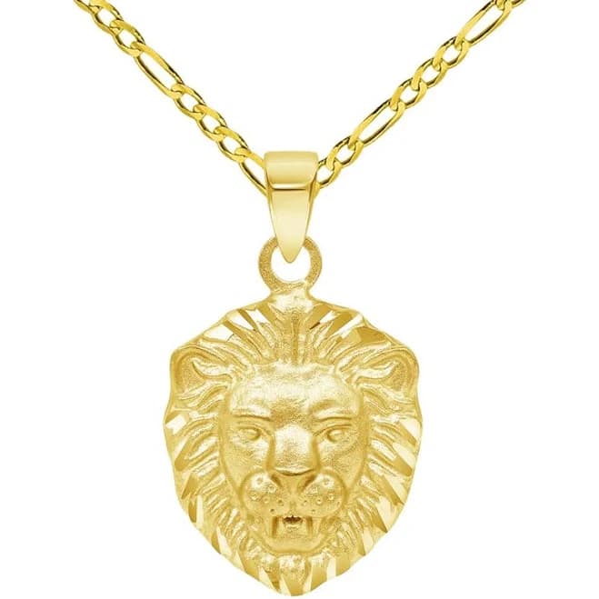 14k Gold Mini Lion Head Charm Animal Pendant Necklace