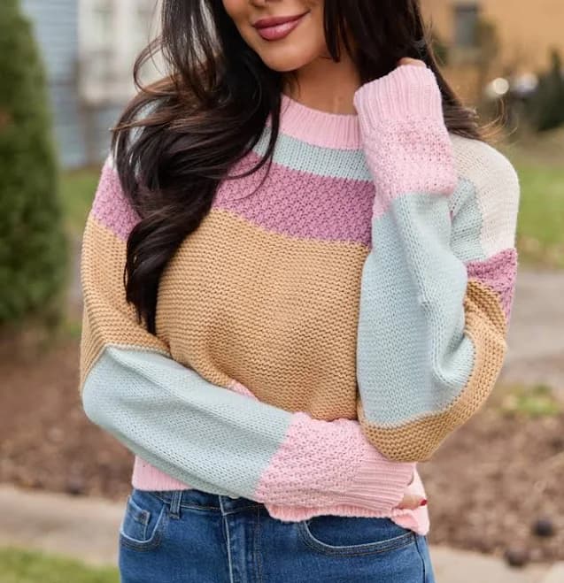 Pink Lily Greta Colorblock Crewneck Sweater