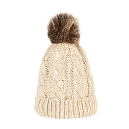 Absanyy Women's Cable Knit Faux Fur Beanie with Pom Pom