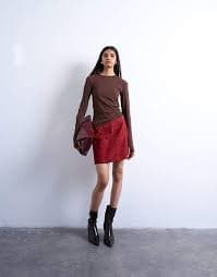 Topshop long sleeve crew neck superfine top in chocolate brown | ASOS