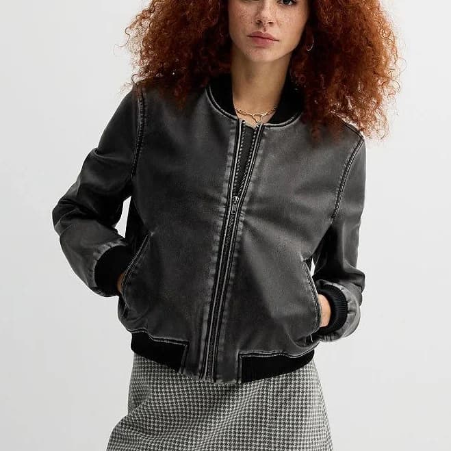 Juniors' SO Faux Leather Bomber Jacket, Girl's, Size: XS, Washed Black