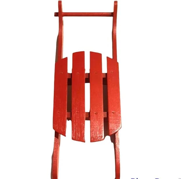 12" Red Wooden Sled Sleigh For Display X 4" Christmas Home Decoration