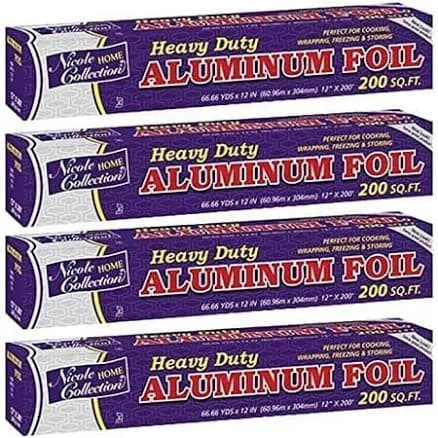 Heavy Duty 12 inch 200 Square Feet Aluminum Foil Rolls Metallic 4 Packs