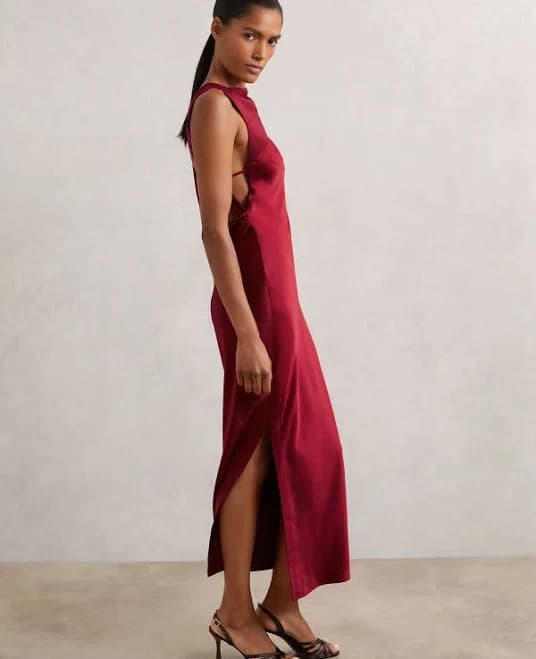 Reiss Women's Alula Satin Draped Open-Back Midi Dress
