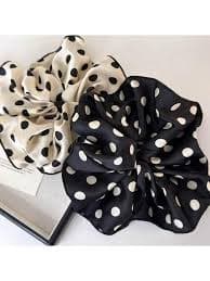 1pc Vintage Polka Dot Extra Large Hair Scrunchie - Oversized Ruched Fabric Hair Ties, Retro Textured Hair Accessories, Essential For Women (Classic Everyday/Office/Party | Handmade Ruched Design), Hair Scrunchie, Hair Accessories ,Scrunchy