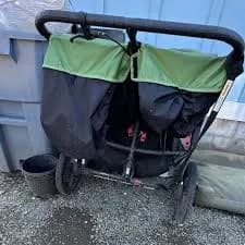 Baby Jogger Summit X3 Double Jogger Stroller Green Gray Rubber Tires Canopy
