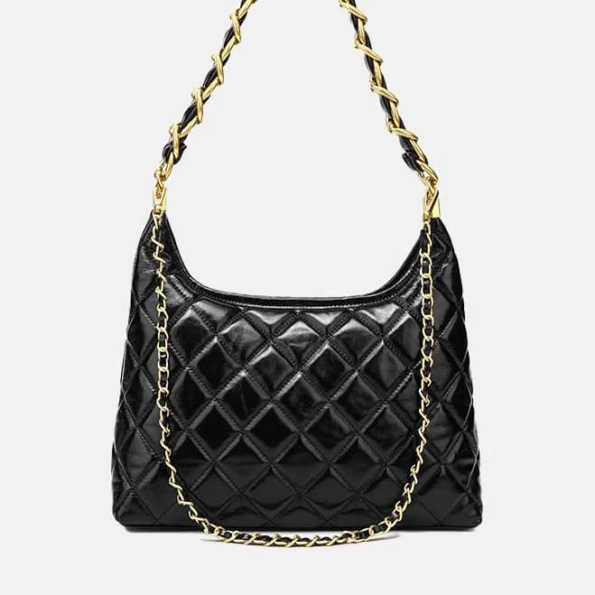Vintage Quilted Oiled Wax Cowhide Leather Hobo Bag