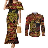 Papua New Guinea 50th Independence Day Couples Matching Mermaid Dress and Long Sleeve Button Shirt Culture Spirit and Sovereignty - Polynesian Pride