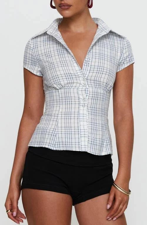 Princess Polly Women's Check Short Sleeve Shirt
