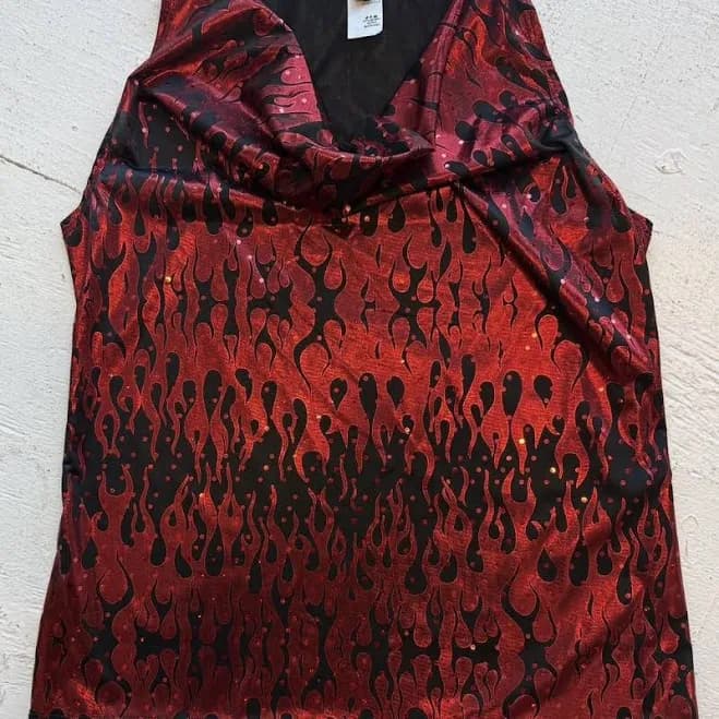 Women's Cowl Neck Flame Print Tank Top
