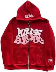 ZENMANCHEN Y2k Hoodies Puff Print Hoodie Grunge Graphic Zip Up Hoodies Y2k Jacket Hip Hop Streetwear Aesthetic Sweatshirts (US, Alpha, Large, Regular, Regular, 2-red) : Buy Online at Best Price in KSA -