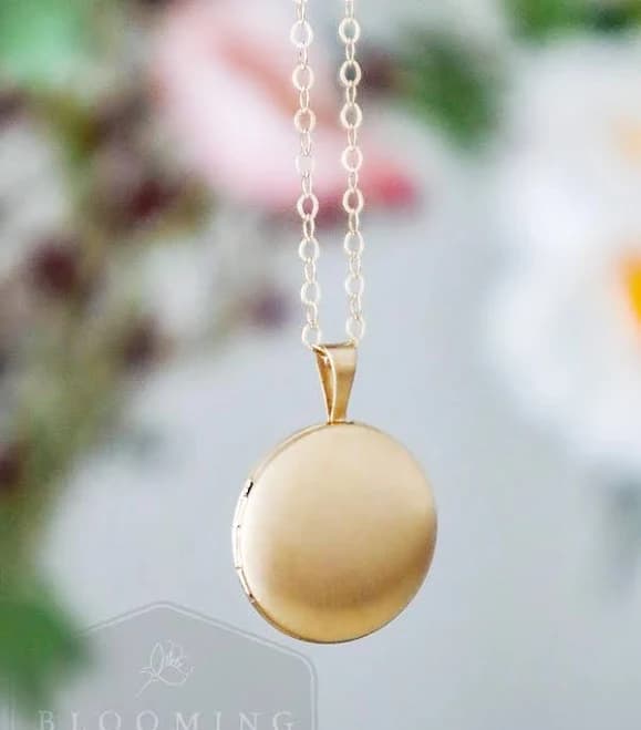 14K Gold Filled Round Brushed Gold Locket Necklace