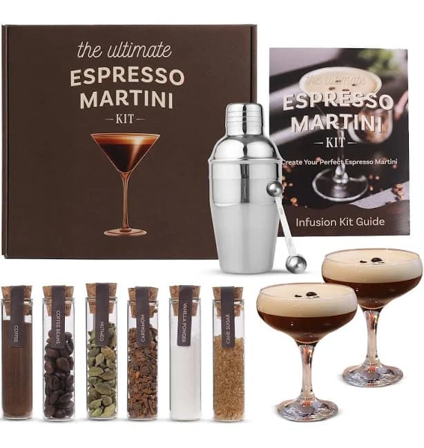 Your Dream Party Shop - Premium Cocktail Kit Gift Set - with Glasses, Accessories, and Elegant Decorations for Birthdays, Birthday Gifts for Women (Espresso Martini Kit)