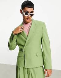 ASOS DESIGN slim crop suit jacket in khaki twill with utility strapping detail | ASOS