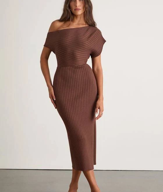 Lulus Off-The-Shoulder Ribbed Sweater Midi Dress