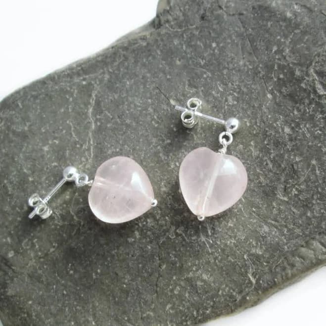 Sterling Silver Rose Quartz Heart Earrings