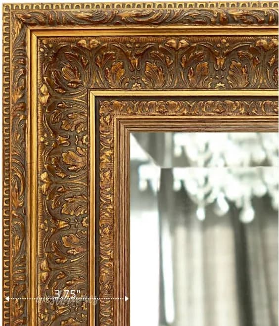Elegance French Ornate Embossed Antique Gold Framed Wood Wall Mirror