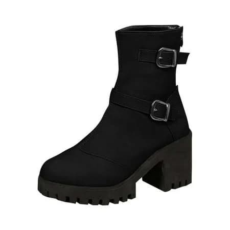 Women's Mid Calf Back Zipper Chunky Sole Ankle Boots