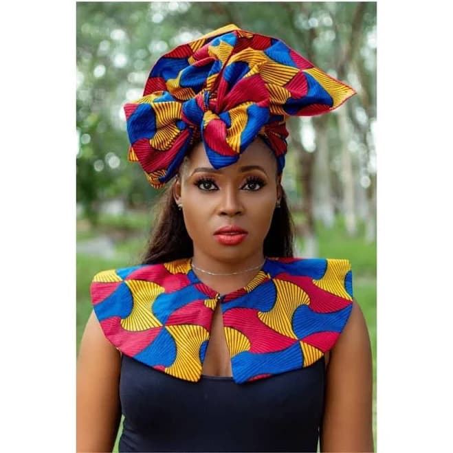 Macisabella African Print Ankara Collar and Headwrap Set
