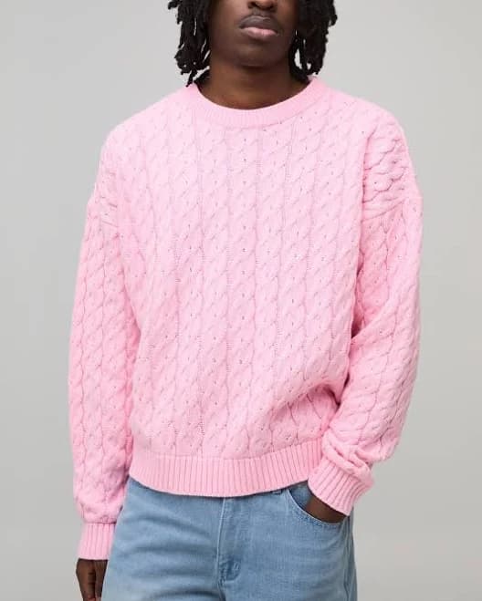 boohooMAN Men's Boxy Fit Cable Knitted Jumper