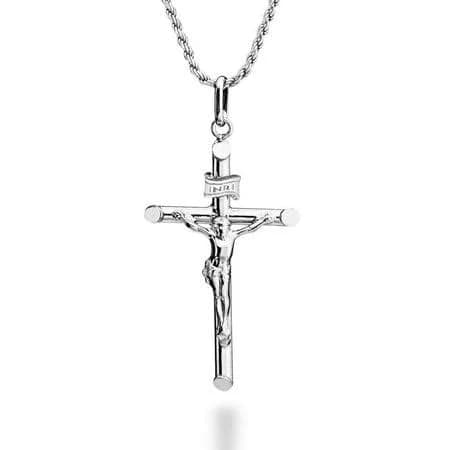 Miabella Cross Pendant Necklace in Rhodium Plated 925 Sterling Silver