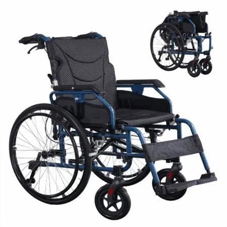 Aluminium multi-functional manual wheelchair. Hand brake. 24-inch quick detachable wheel. One-button adjustable handrail.Flash Blue, Size: One size,