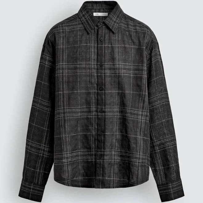 Zara Men's Plaid Linen Cotton Shirt