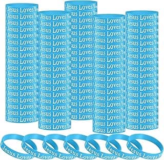 50 Pcs Jesus Loves You Silicone Wristbands Christian Motivational Rubber Bracelets Religious Inspirational Bracelet Church Gifts for Men Women Party Favors Novelty Jewelry(Blue)