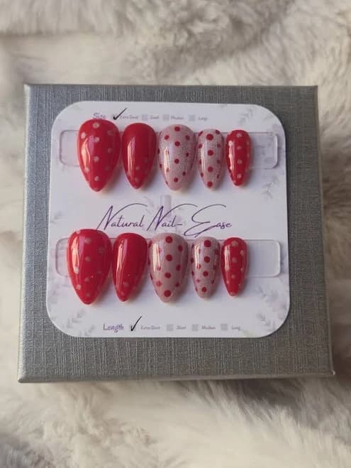 Red Polka Dot Press On Nails | Short Almond, Valentine's Day