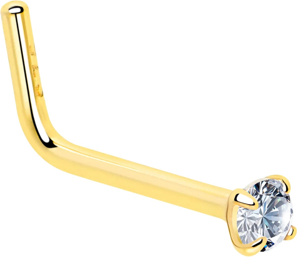 Body Candy Gold-Plated 925 Sterling Silver CZ L-Shape Nose Ring
