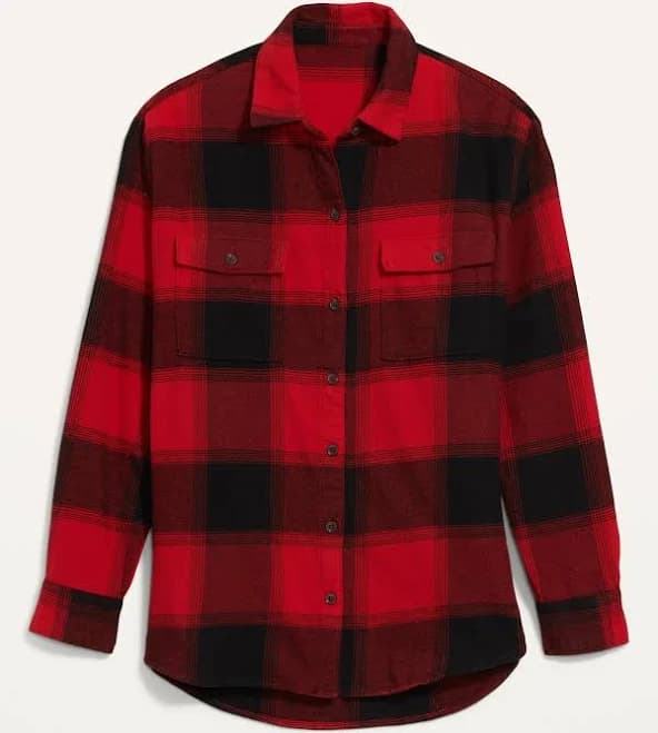 Old Navy Women's Oversized Red Buffalo Check Flannel Boyfriend Tunic