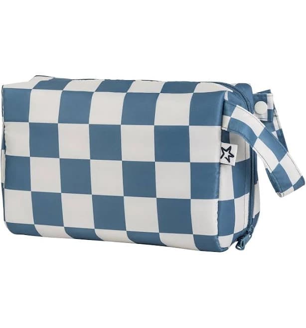 Makeup Bag | Travel-Friendly Cosmetic Organizer Blue Checkers