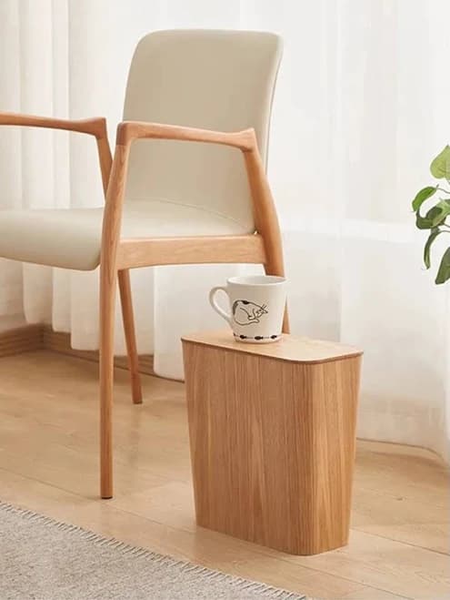 Wooden-Style Trash Bin with Lid