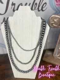 Layered Beaded Silver Pearl Necklace
