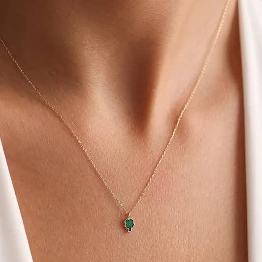 14K Gold Clover Lucky Charm Necklace