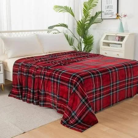 Plaid Print All Season Fleece Blanket - Anti-Static - Plush, Soft and Cozy, Twin/Twin XL, Burgundy, Red