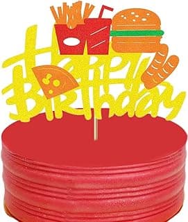 Hamburger Cake Topper for Boys and Girls Glitter Burger Theme Birthday Party Decoration Supplies