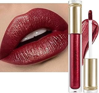 Metallic Liquid Lipstick Dark Red – High Pigment Long-Lasting Waterproof Lip Gloss, Smudge-Proof, Lightweight Red Metallic Lip Makeup for Parties & Everyday Wear (Be Brave)