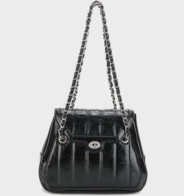 Quilted Leather Flap Bag with Silver Chain Strap