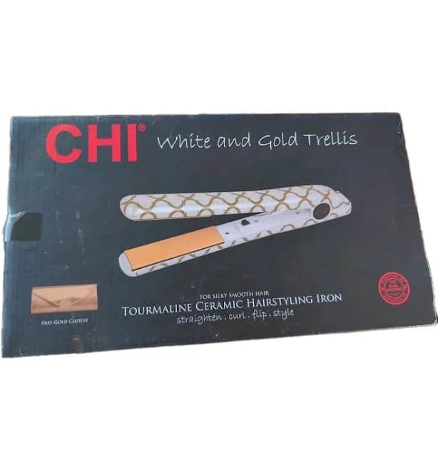 Chi White And Gold Trellis Tourmaline Ceramic Hairstyling Iron & Gold