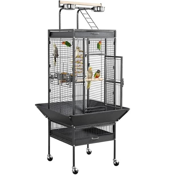 Topeakmart Hammered Black Large Bird Cage with Play Top and Detachable Stand