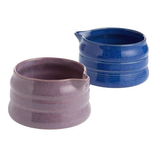 World Market Ombre Reactive Glaze Ceramic Ribbed Chawan Matcha Tea Bowl
