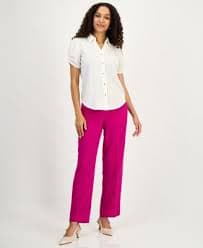 Kasper Women's Textured Collared Button-Front Blouse - Macy's