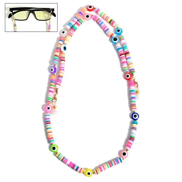 Heishi Bead Glasses/Sunglasses Chain Featuring Evil Eye Acce... (149625)