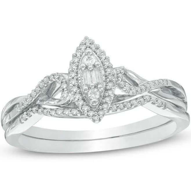 Zales 1/8 ct. T.W. Composite Diamond Marquise Frame Twist Bridal Set