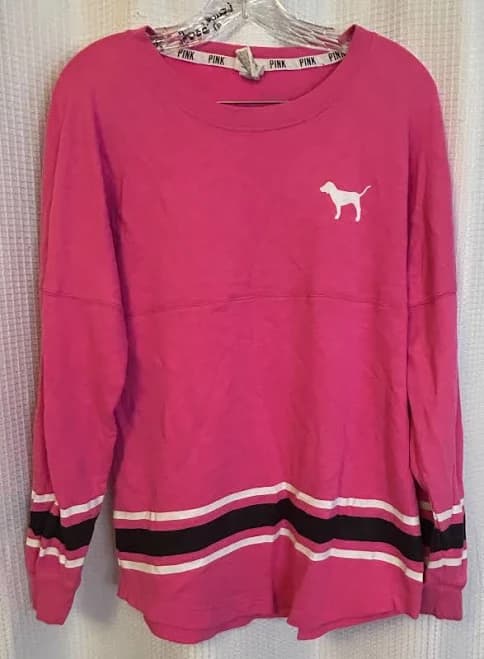 Victorias Secret Love Pink Long Sleeve Pink W/ Black & White Stripe