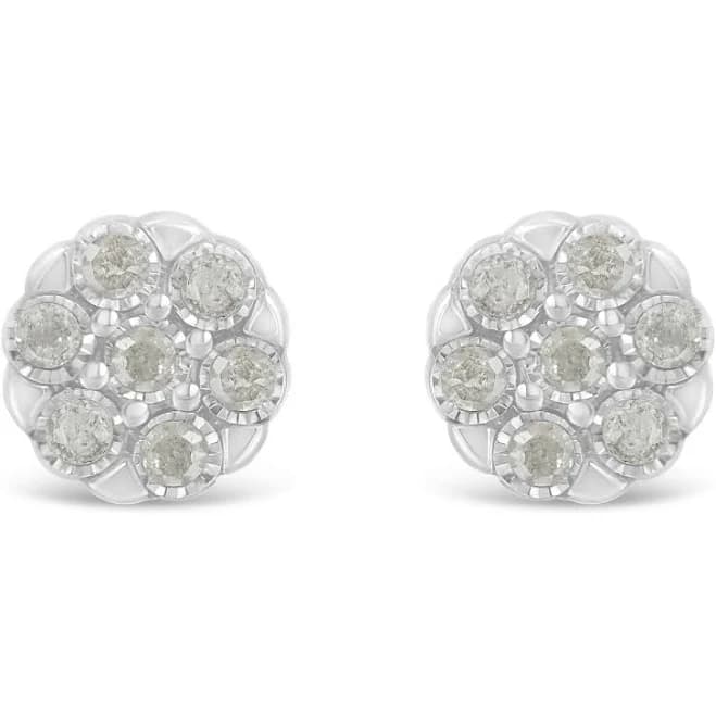 .925 Sterling Silver 1/10ct TDW Rose-Cut Diamond Floral Cluster Stud Earrings