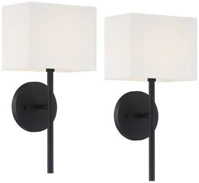 Possini Euro Design Modern Wall Light Sconces Set of 2 8" Fixture Linen Shade for Bedroom Living Room