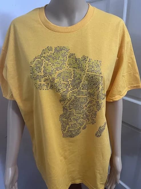 Gold Africa Map Rhinestones T-shirt Size L