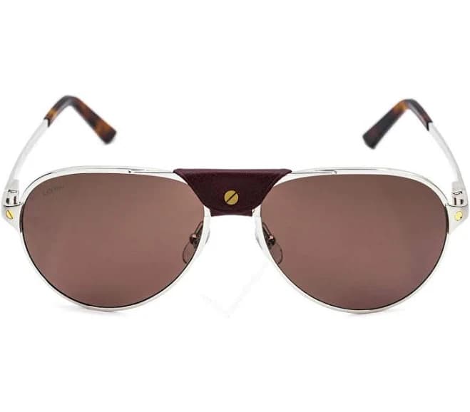 Cartier Santos Ruthenium Aviator Burgundy Lens Sunglasses CT0034S-007